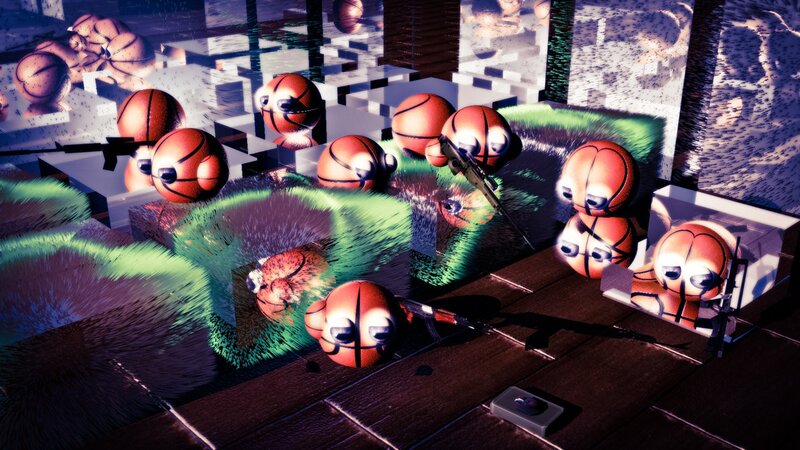 basketball creatures in a digital maze