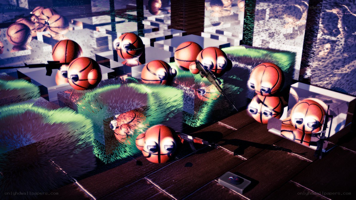 basketball creatures in a digital maze