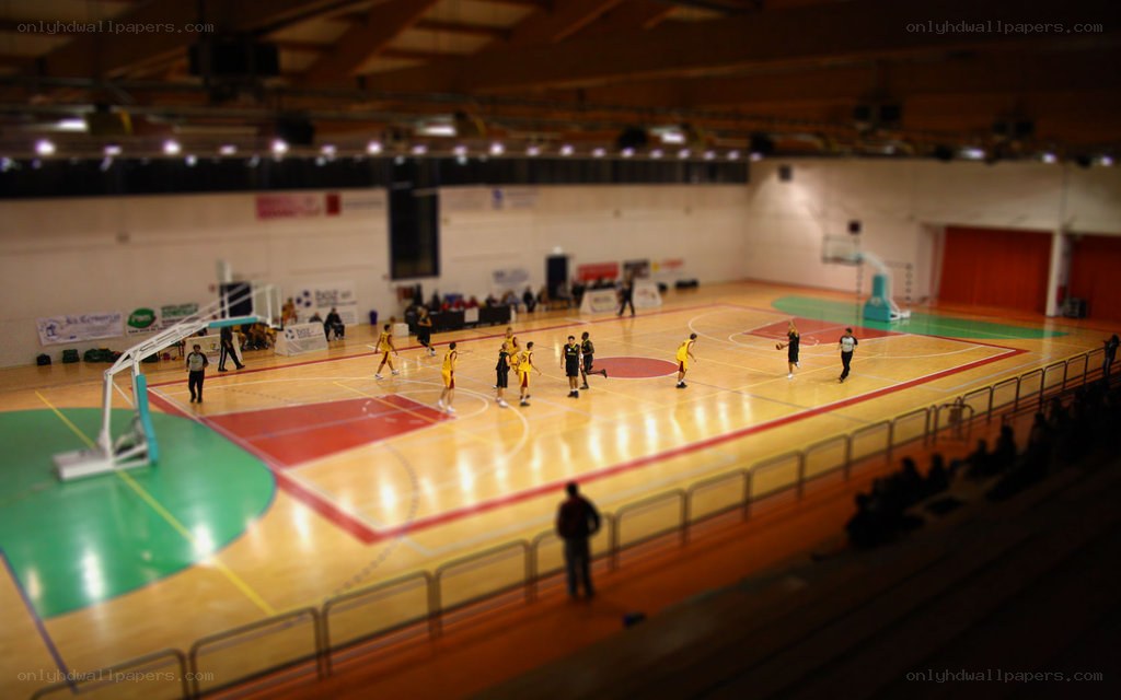Basketball game in indoor arena