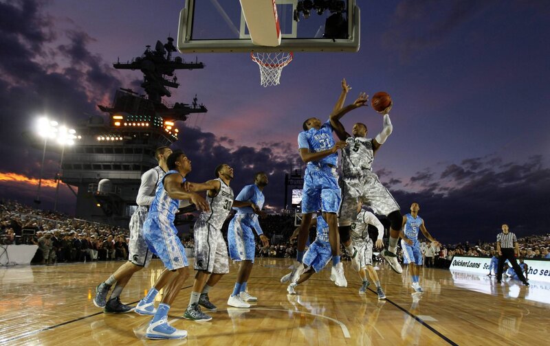 Basketball game on aircraft carrier