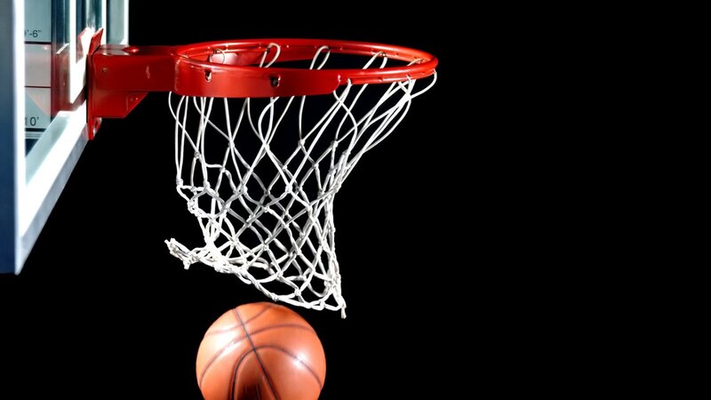 Basketball Going Through Hoop — Black, Dramatic, Photograph, Backboard, Orange