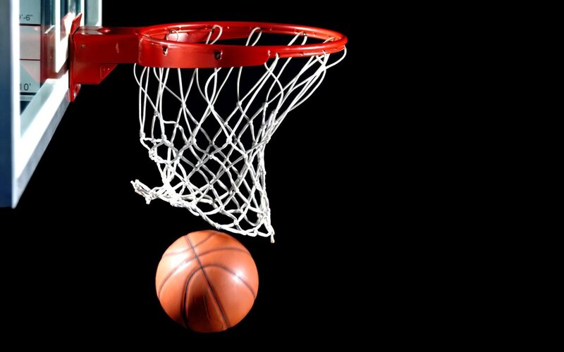 Basketball Going Through Hoop — Black, Dramatic, Photograph, Net