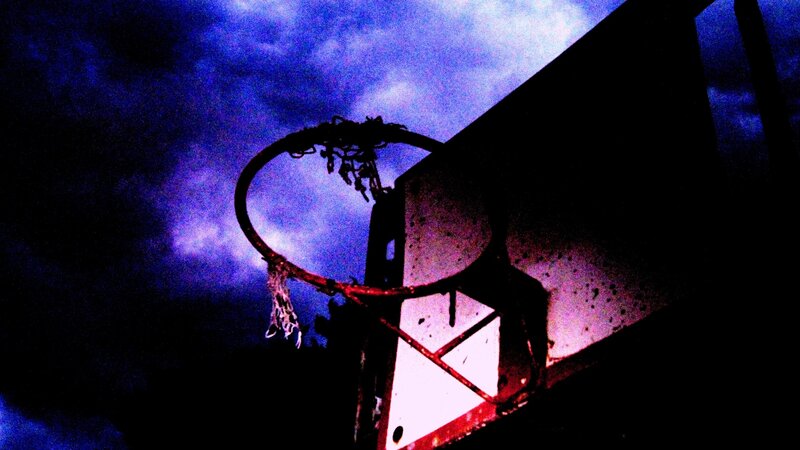 Basketball Hoop at Night — Blue, Dramatic