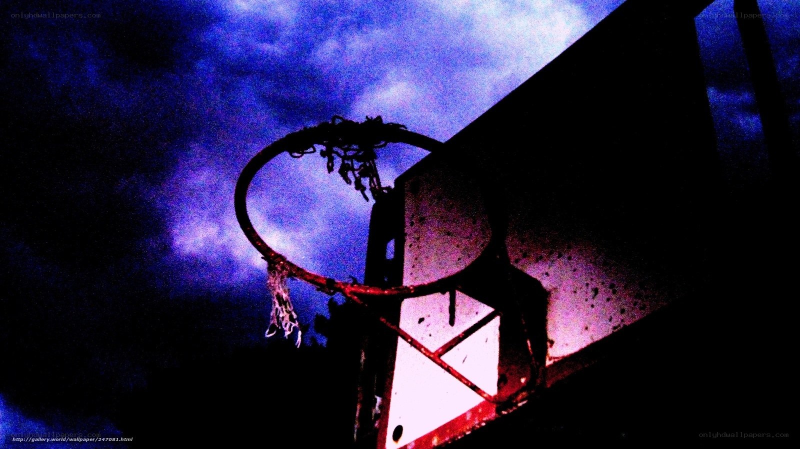 Basketball hoop at night