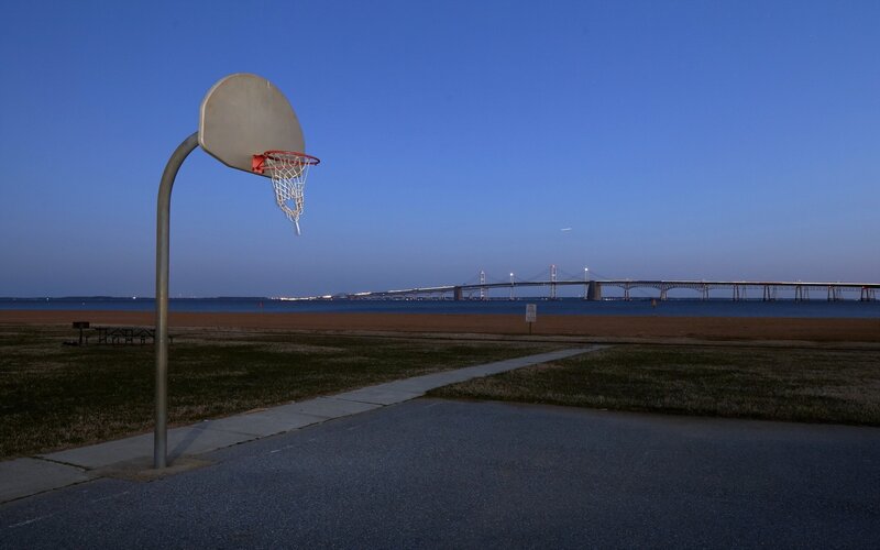 Basketball hoop by the water