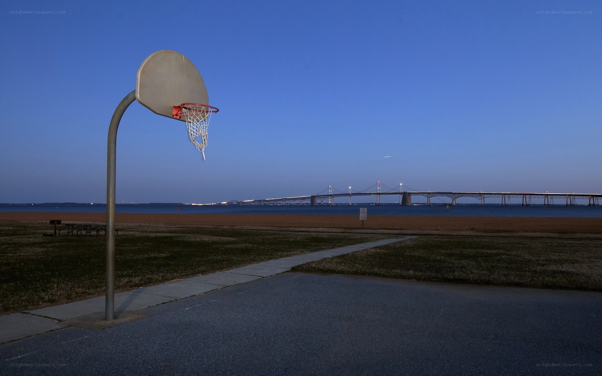 Basketball hoop by the water