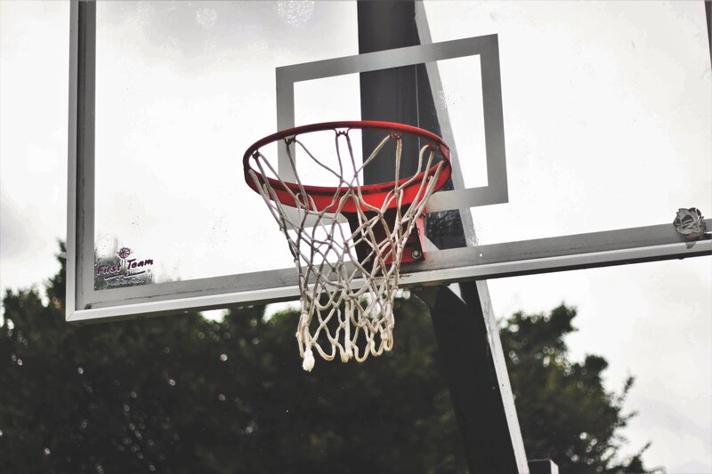 basketball hoop on a rainy day
