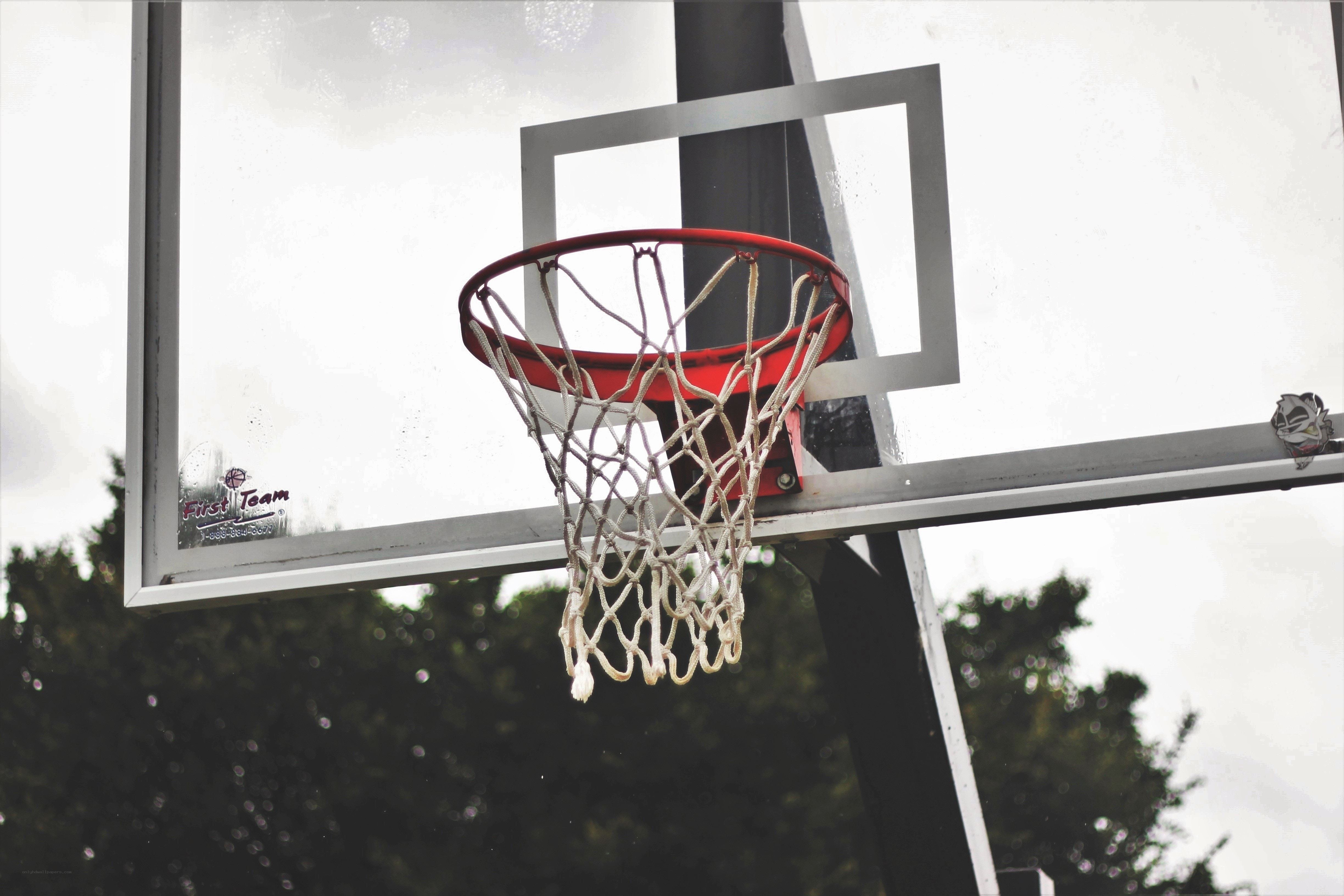 basketball hoop on a rainy day
