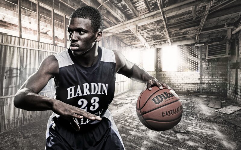 Basketball Player Dribbling — Black, Dramatic