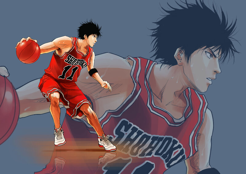 Basketball Player Dribbling — Red