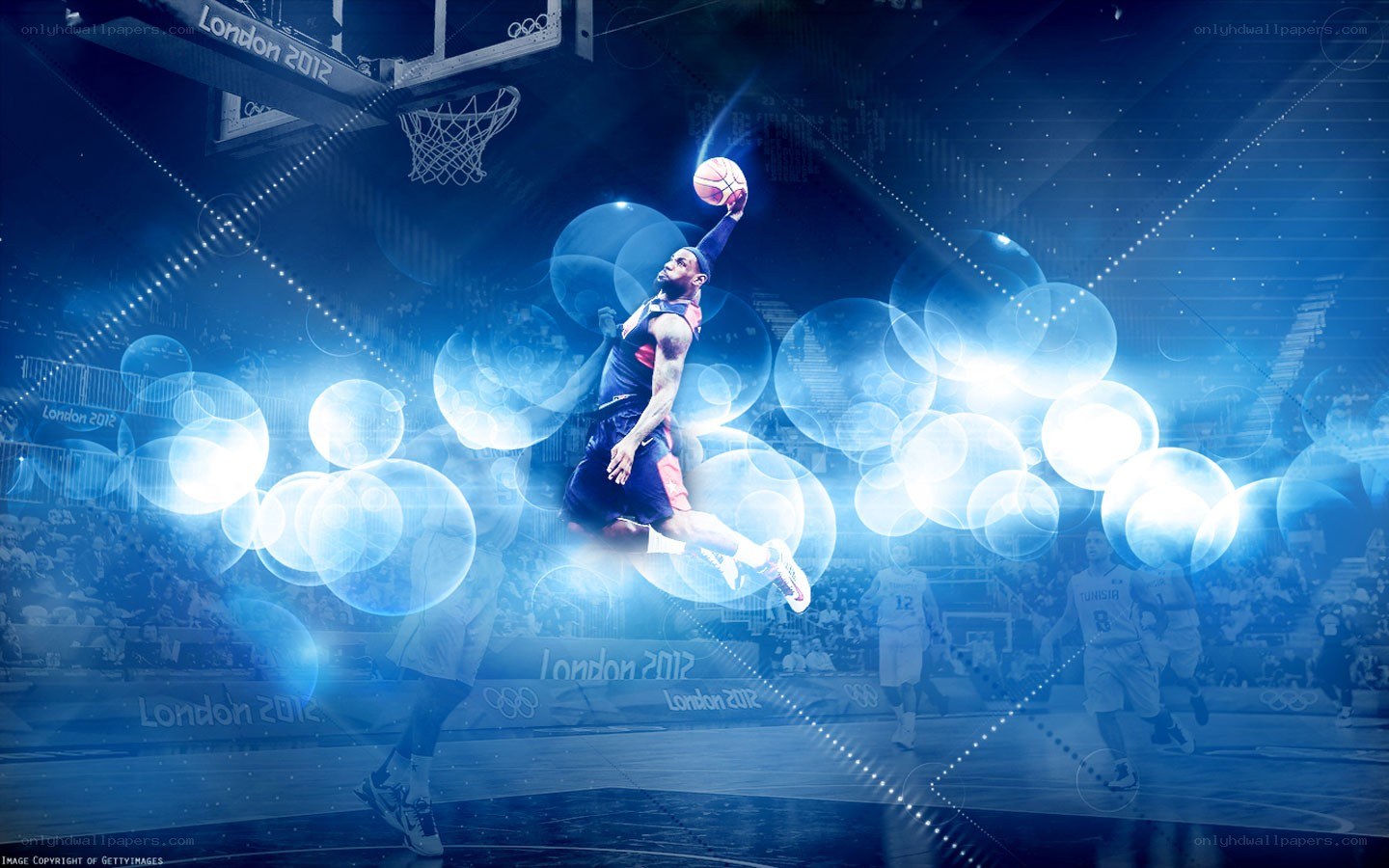 Basketball player dunking