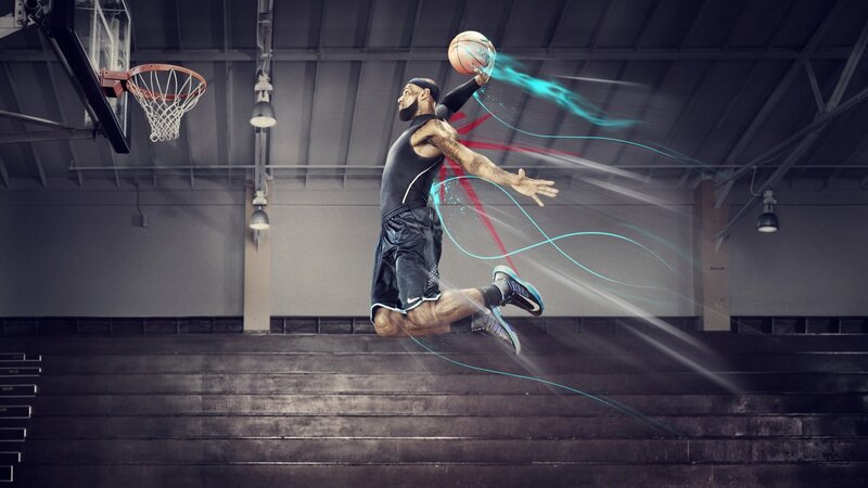 Basketball Player Dunking — Black, Dramatic, Digital Art