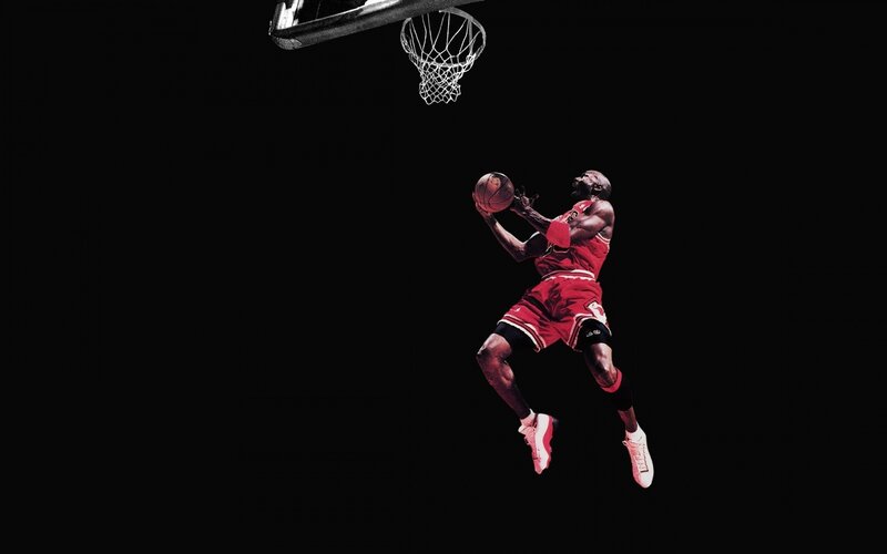 Basketball Player Dunking — Black, Dramatic, Photograph, Hoop, Net, Red