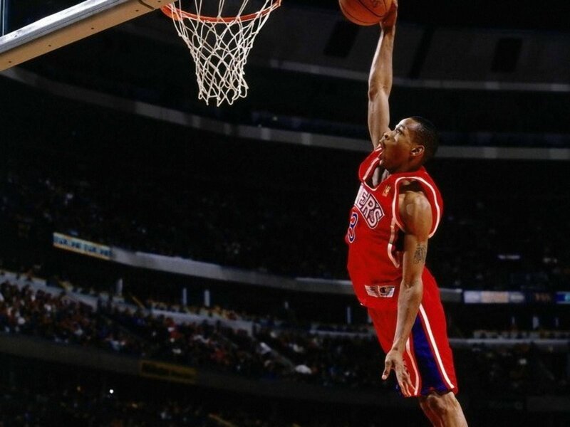 Basketball Player Dunking — Red, Dynamic, Night, Photograph, Hoop, Crowd
