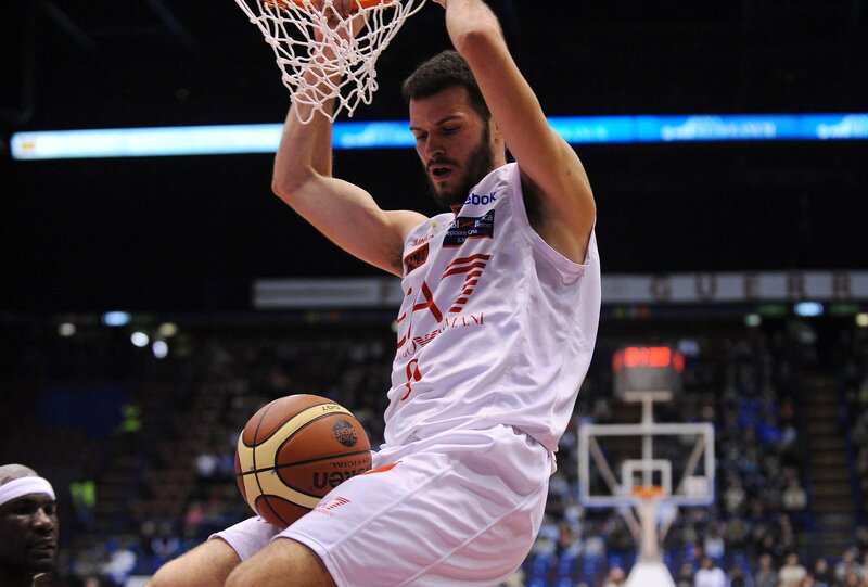 Basketball Player Dunking — White, Dynamic, Night, Photograph, Hoop