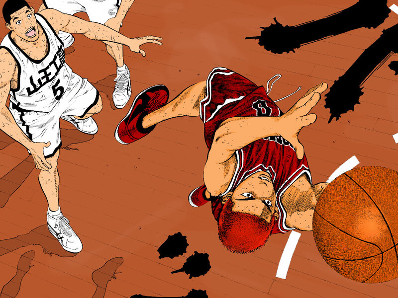 Basketball player falling