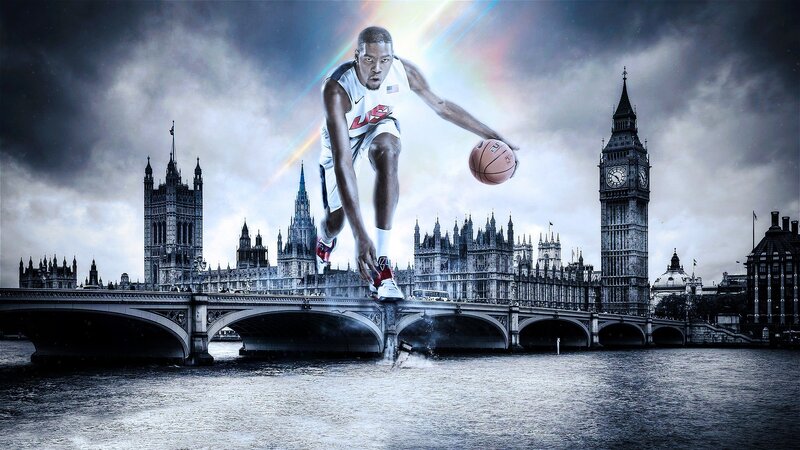Basketball Player in Mid-air — Gray, Dramatic