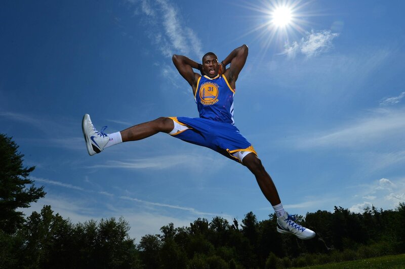 Basketball Player Jumping — Blue, Dramatic, Afternoon