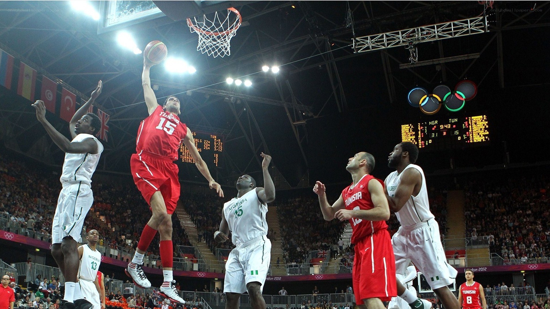 Basketball player shooting layup