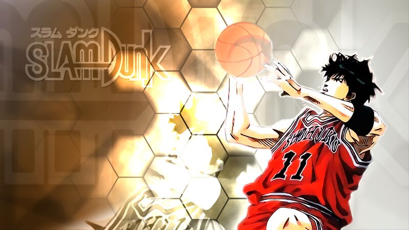 Basketball Player Shooting — Red, Dramatic, Anime