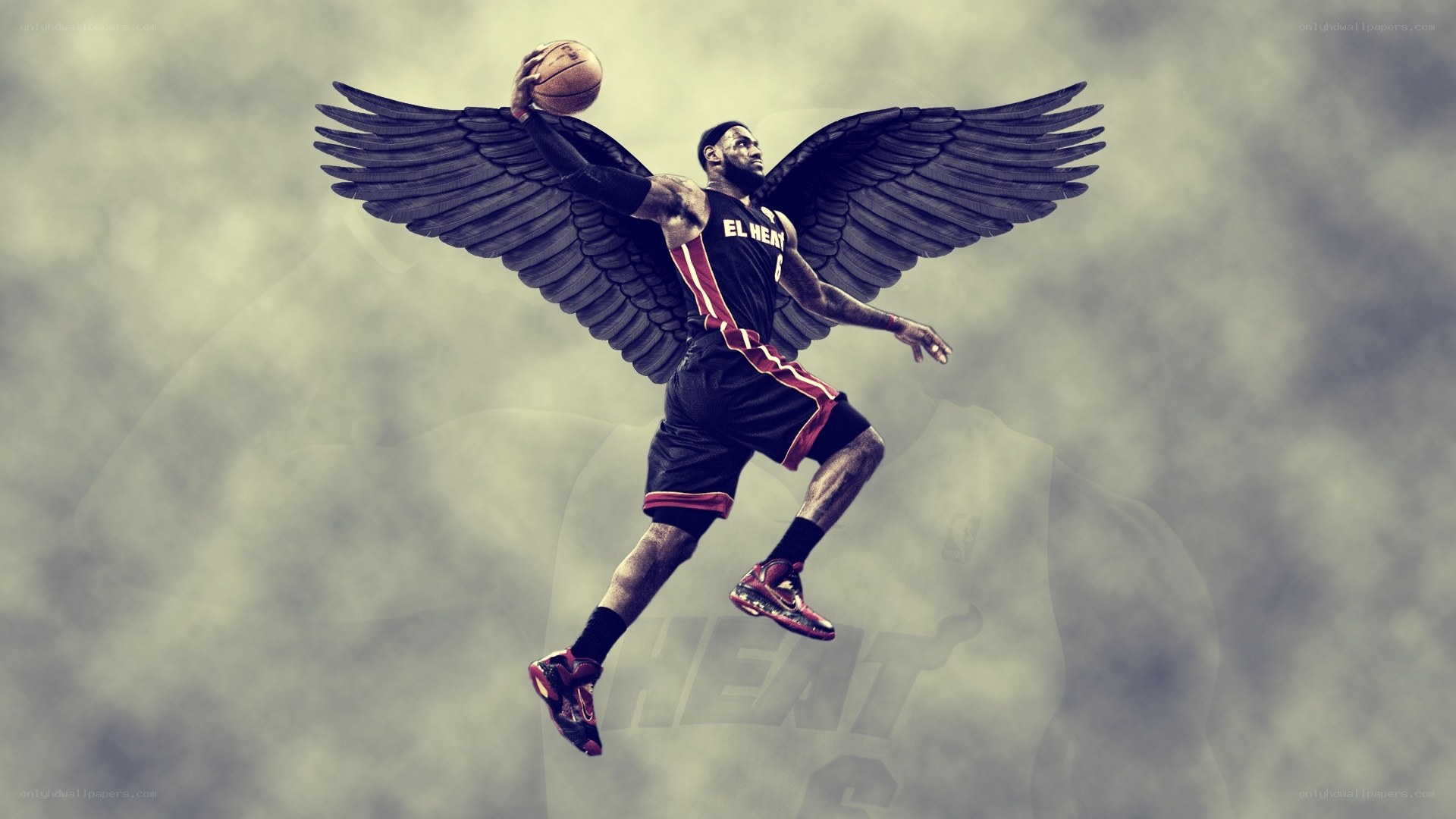 basketball player with angel wings