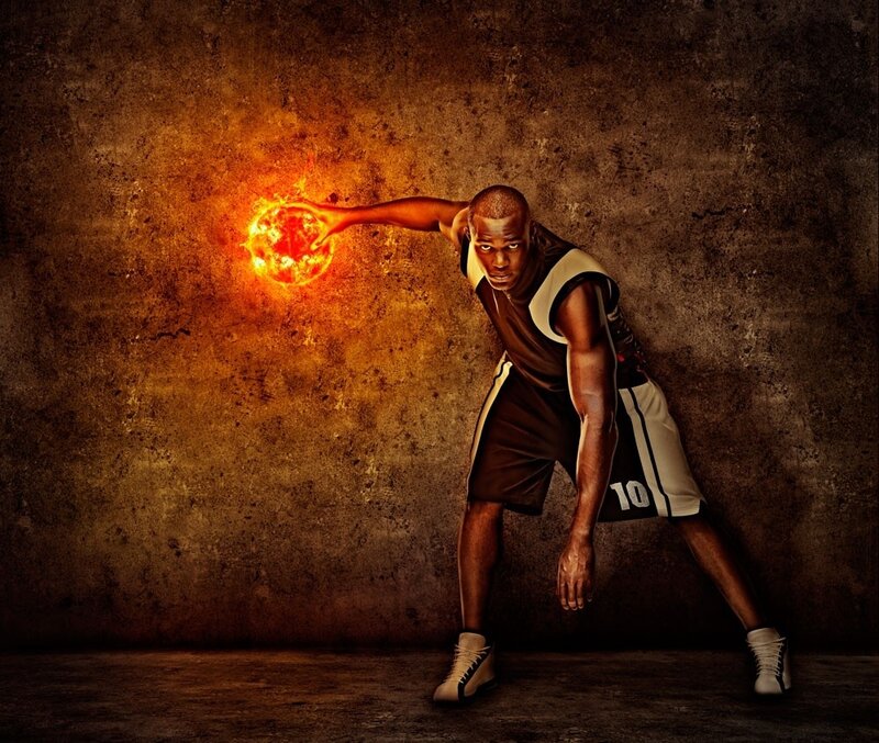 basketball player with fiery ball