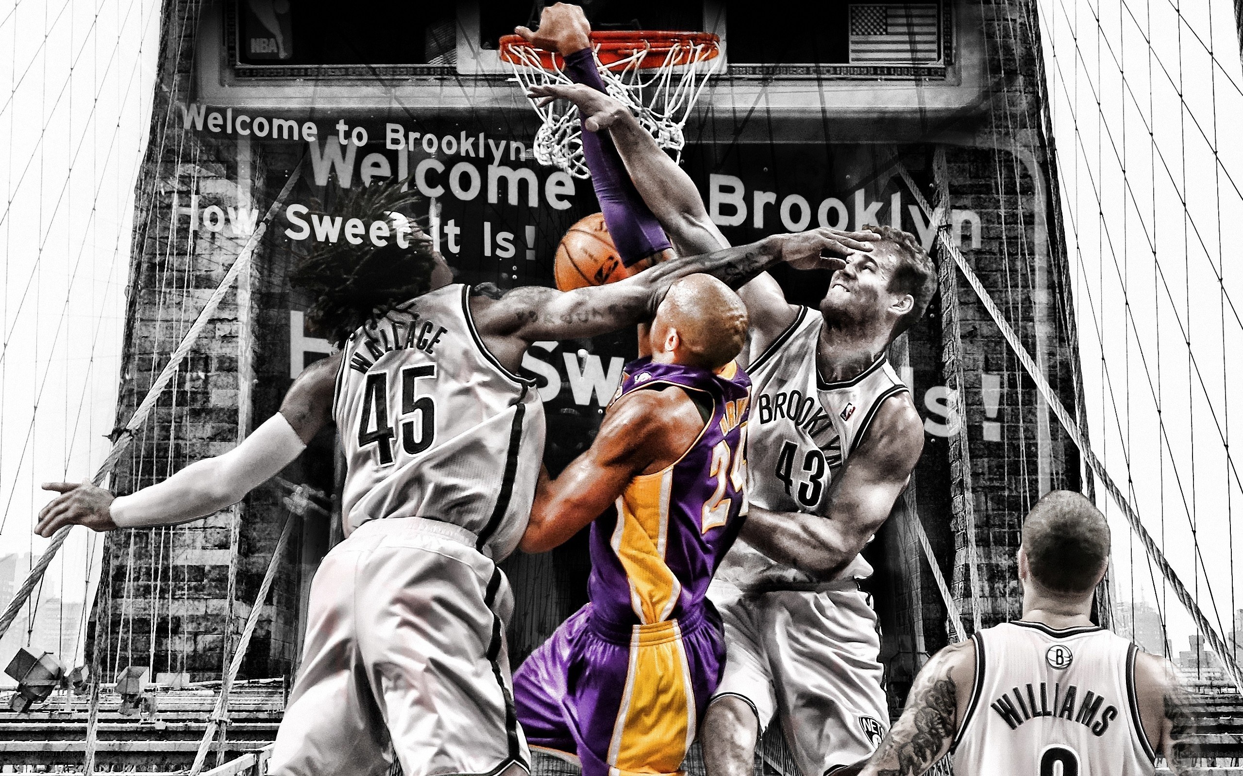 Basketball players at Brooklyn Bridge