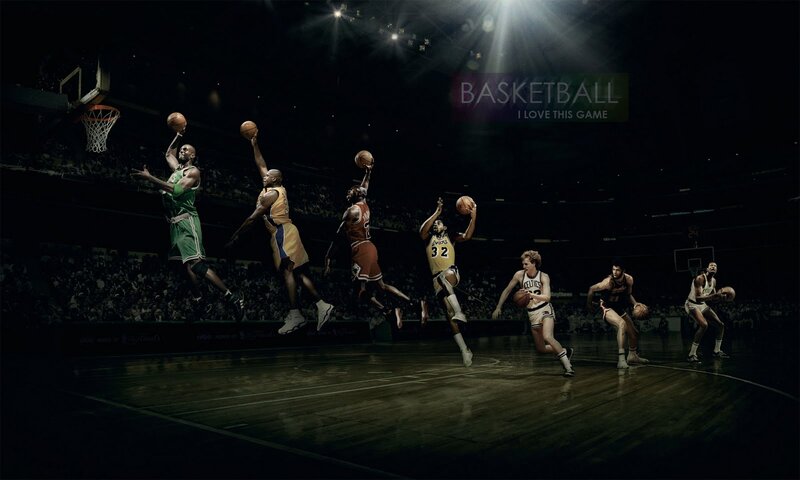 Basketball Players in Action — Black, Dramatic
