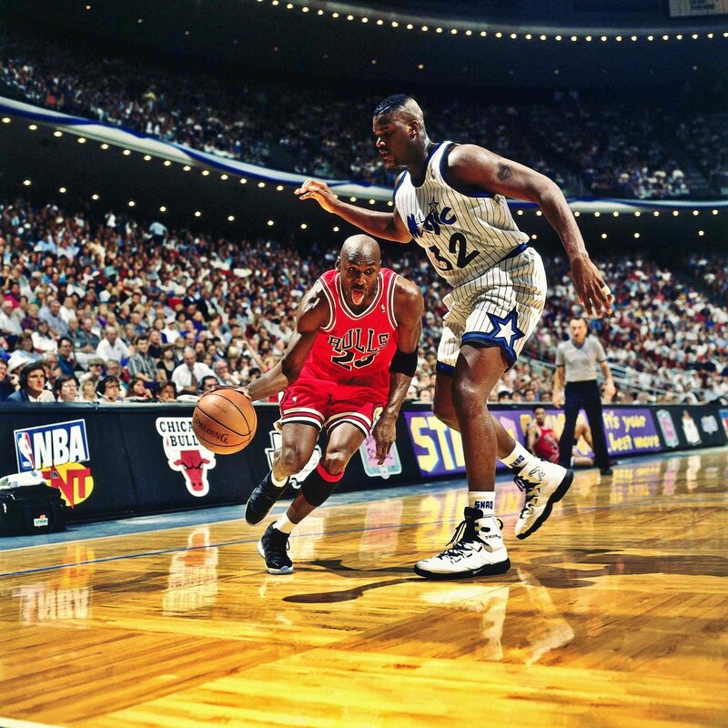 Basketball Players in Action — Red, Intense