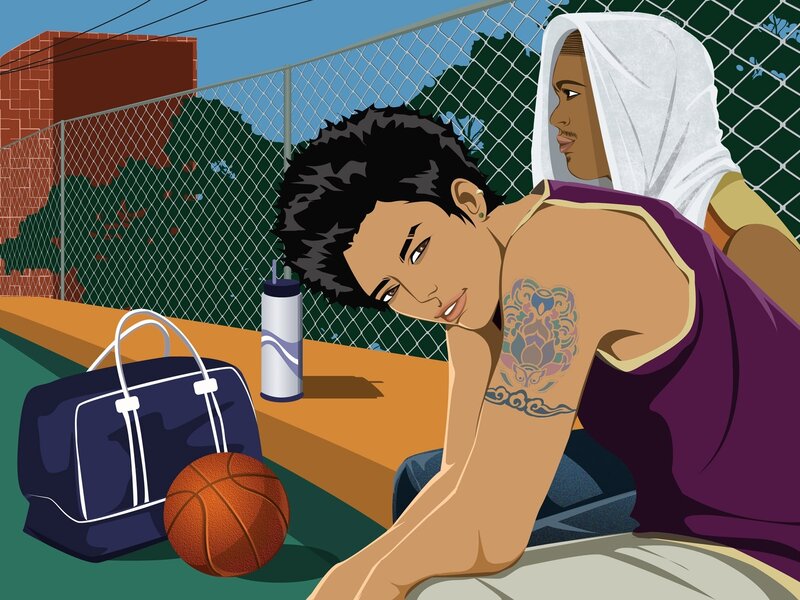 Basketball players resting