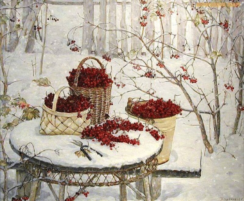 Baskets of Berries in Snow