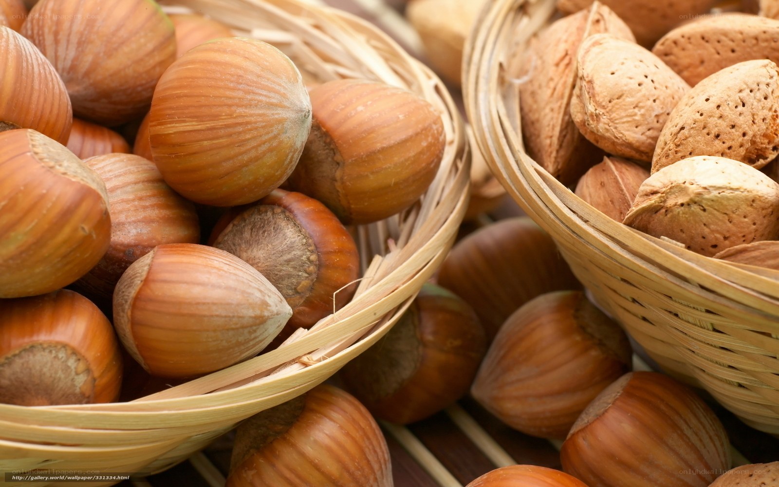 Baskets of hazelnuts and almonds