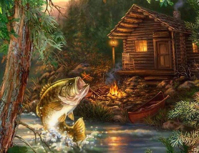 Bass Fish Jumping — Green