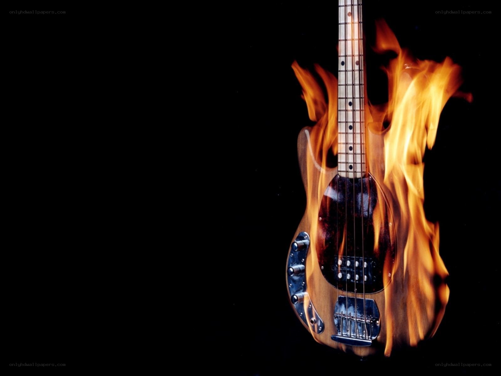 Bass guitar on fire