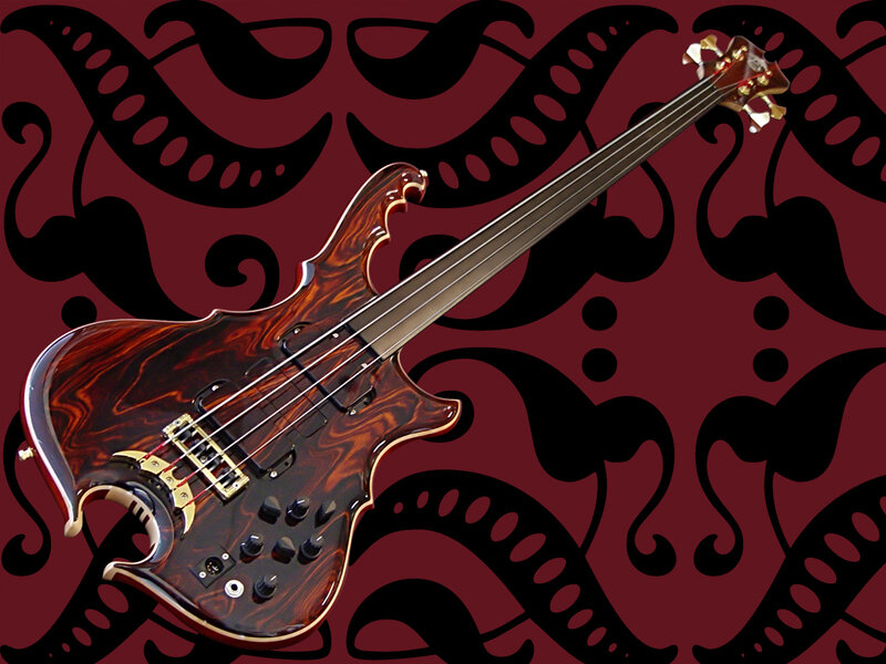 Bass guitar with wood grain finish