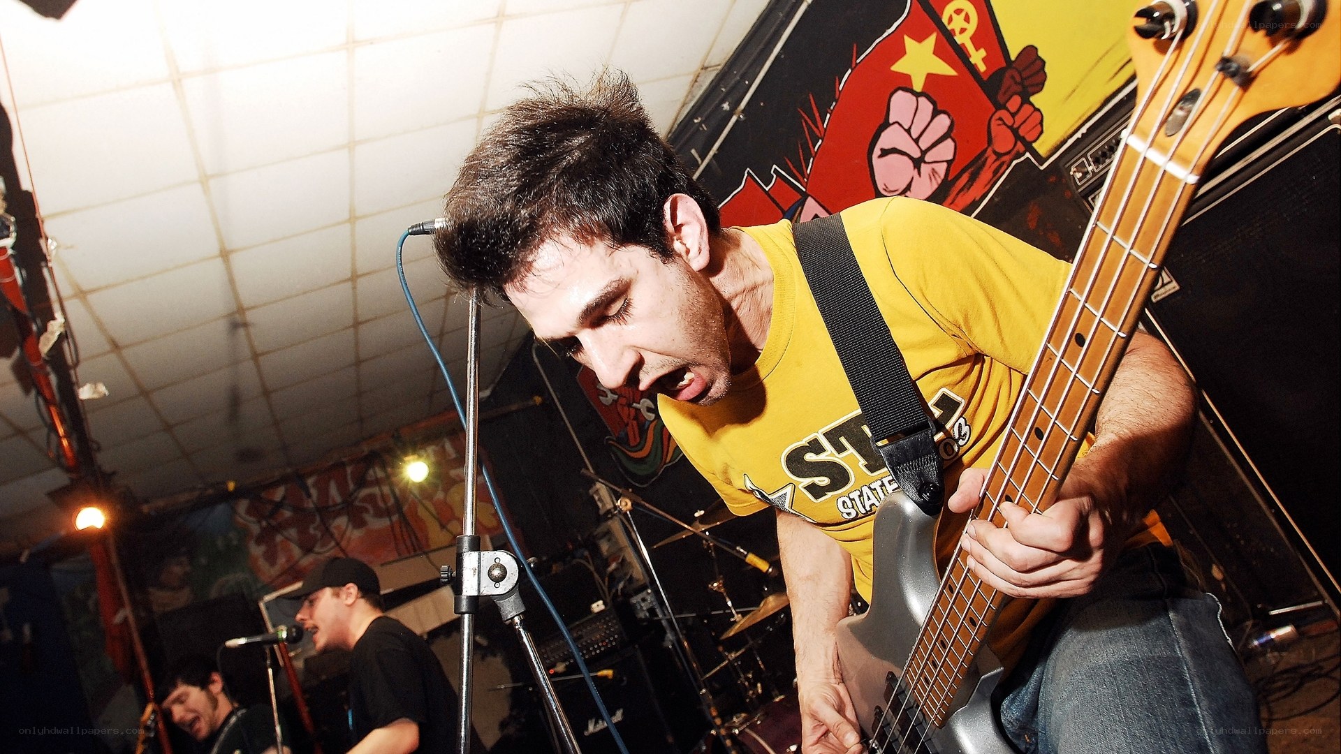 Bassist performing on stage