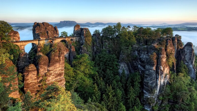 Bastei Bridge and Rock Formations — Green, Serene