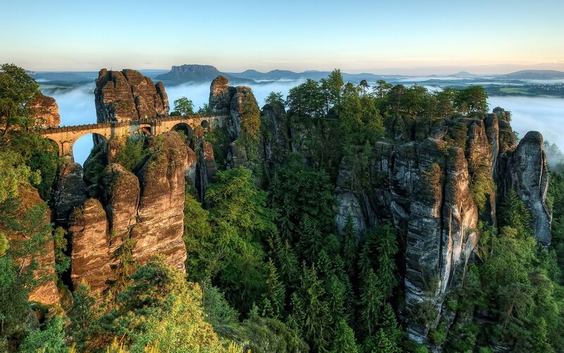 Bastei Bridge and Rock Formations — Green