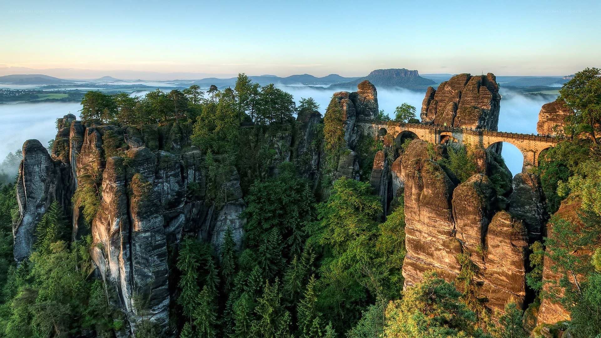 Bastei Bridge at sunrise
