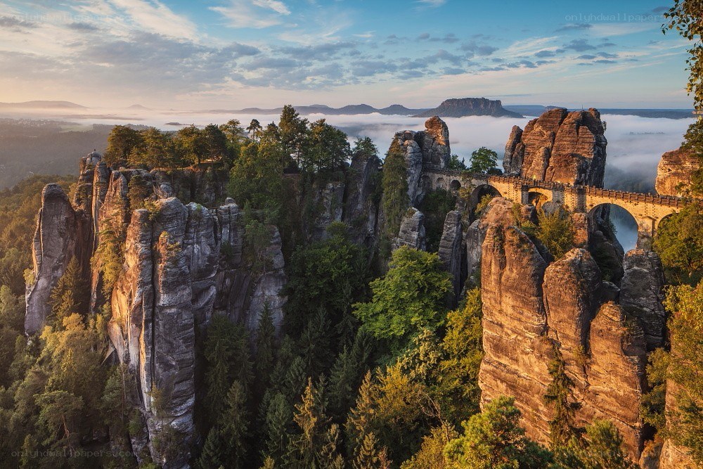 Bastei Bridge at sunrise