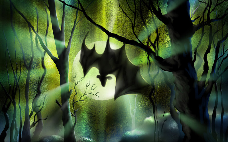 Bat Flying in Forest