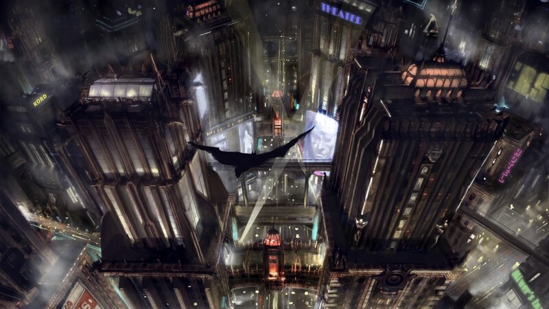 Bat Flying over City — Black