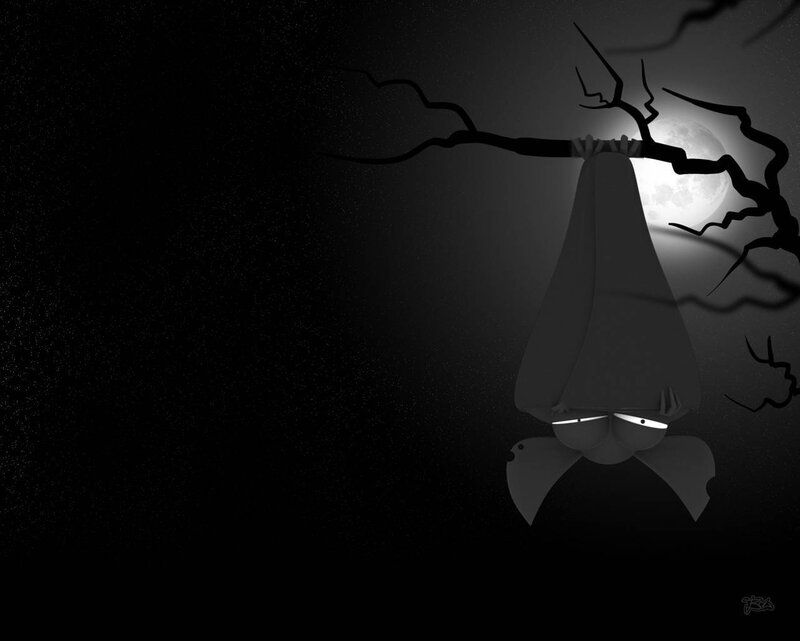 Bat Hanging from Branch — Black, Creepy, Night