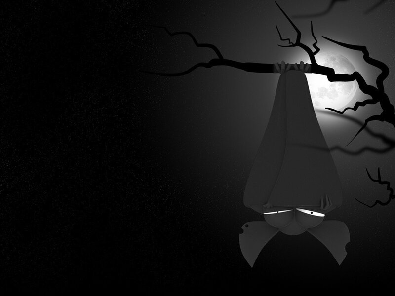 Bat Hanging from Branch — Black, Dark, Night, Digital Art
