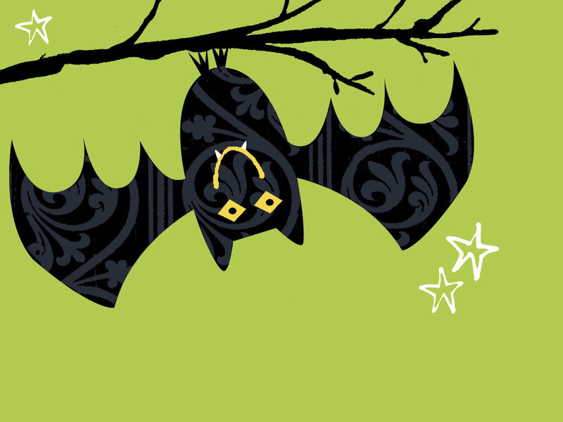 Bat Hanging from Branch — Green