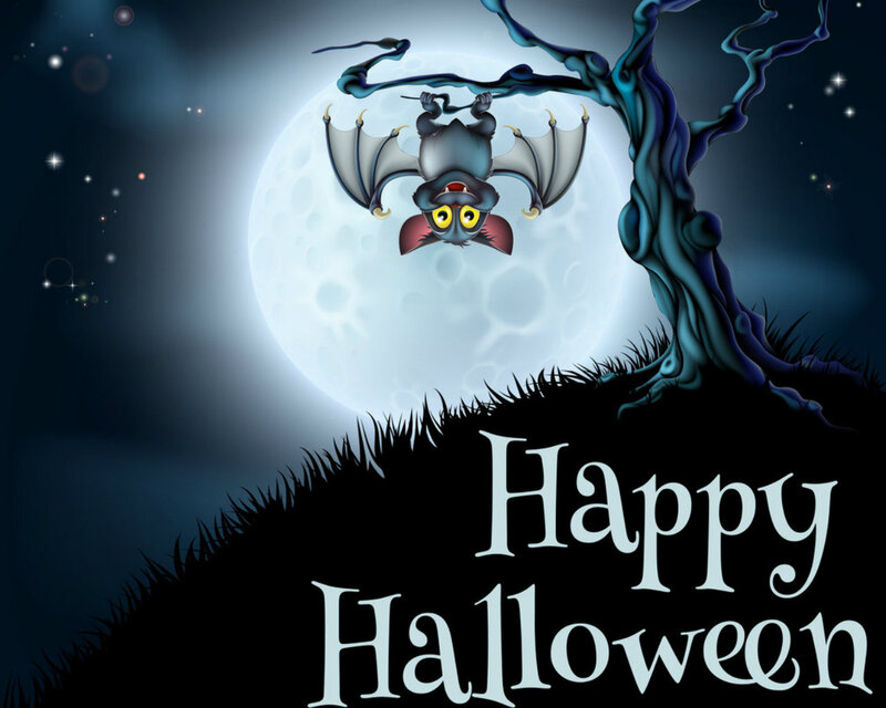 Bat Hanging from Tree — Black, Spooky