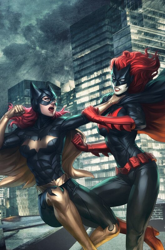 Batgirl and Batwoman in combat
