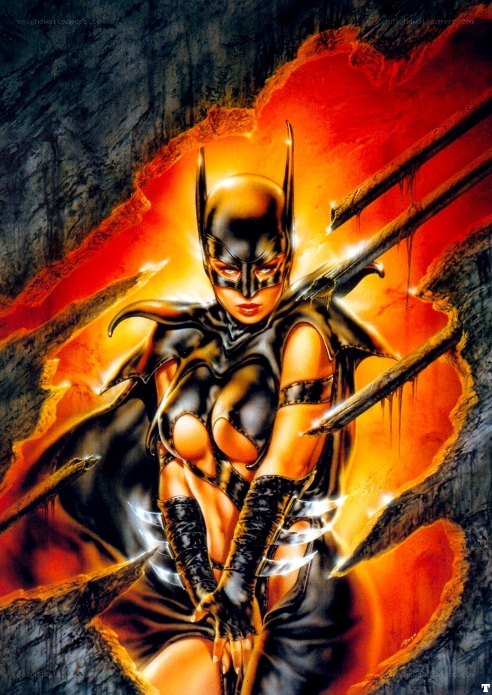 Batgirl in fiery cave