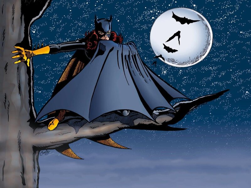 Batgirl on a rooftop at night