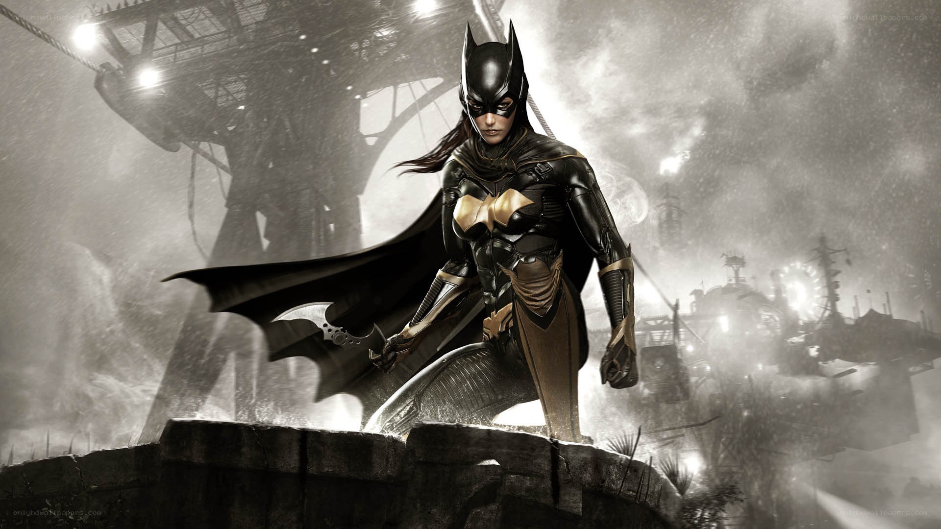 Batgirl stands on a rooftop